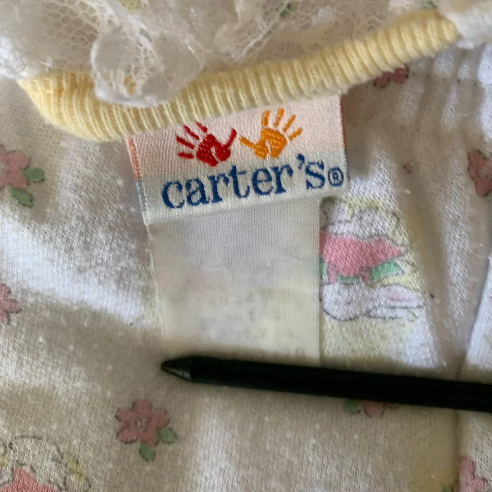 Vintage Carter's Pajama Set Girls 18-24M White Top Pants Snap Waist Bunny Flower